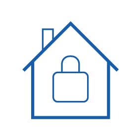 Symbol eines Hauses mit Vorhängeschloss als Zeichen für Haussicherheit und Einbruchschutz.