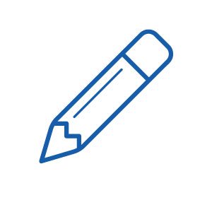Blaues Symbol eines Bleistifts als Icon für Schreiben, Notizen oder Bearbeiten.